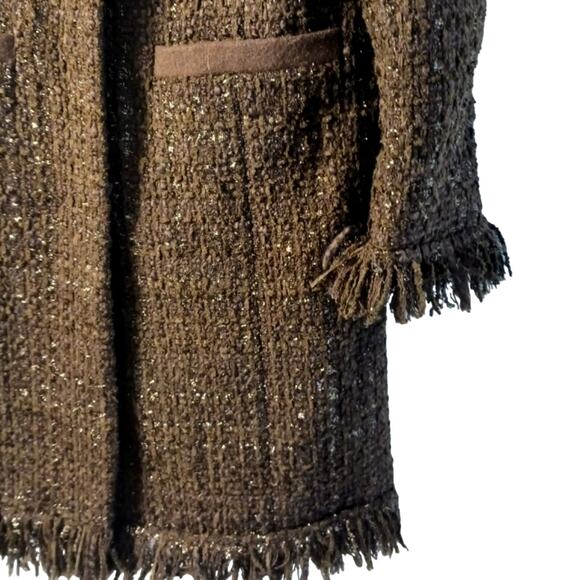 Vertigo PARIS Tweed Wool Coat Sz Small Metallic Boucle Fringed Preppy FRANCE - Picture 9 of 16
